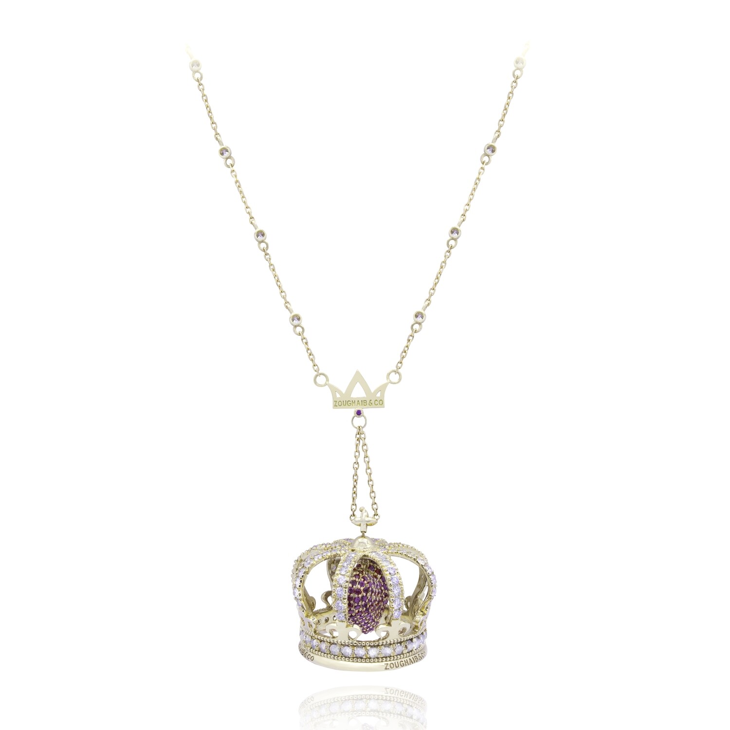 Crown 3D Diamond Necklace with Ruby