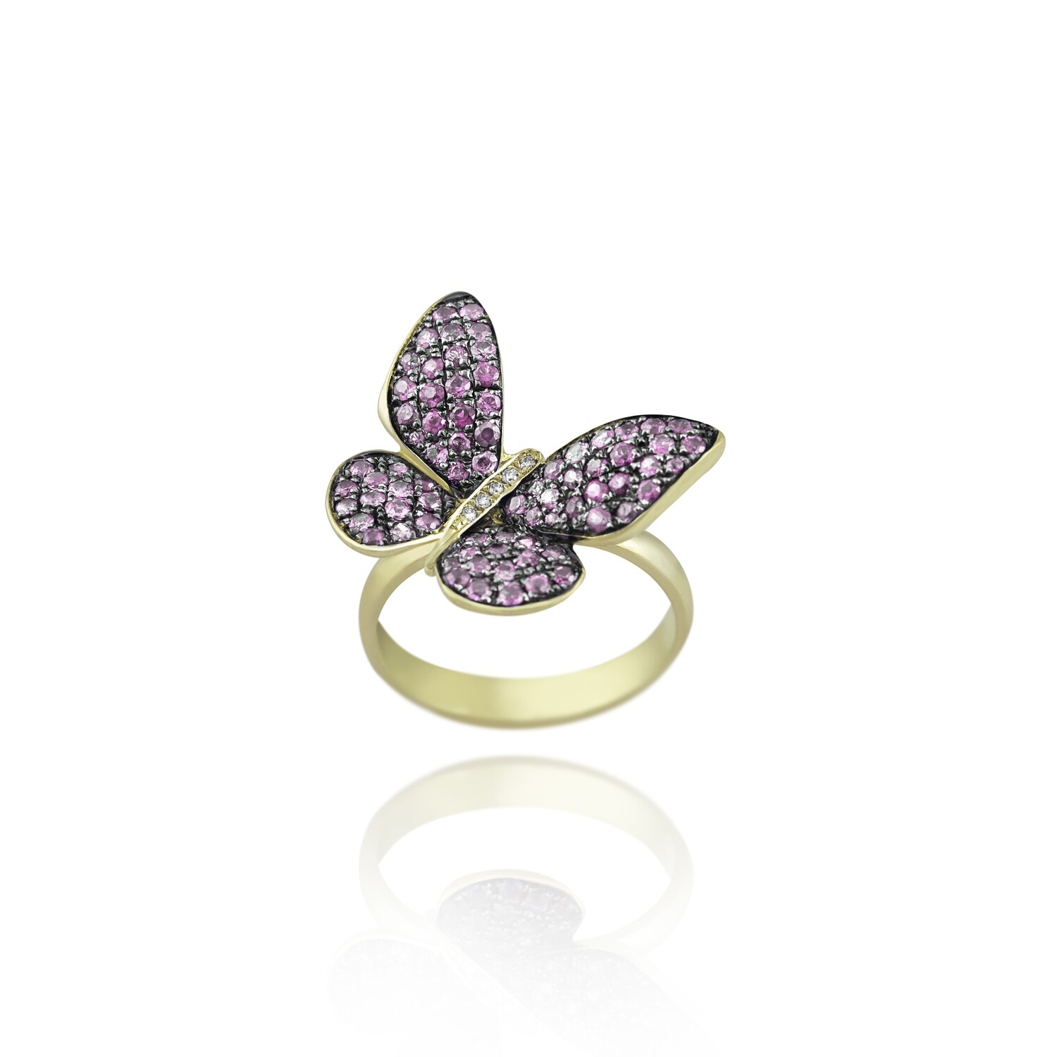 Butterfly Diamond Ring with Precious Colored stones