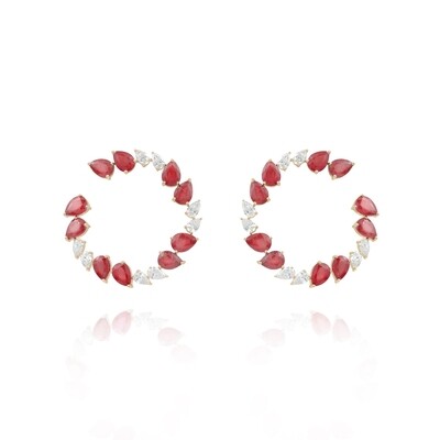Eternal Pear Diamond Earrings with Ruby