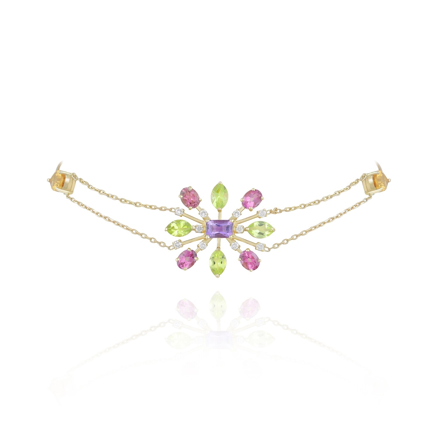 ShineStone Diamond Choker Necklace with Precious Colors
