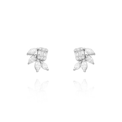 Bridal Diamond Earrings with Marquise and Baguette Diamond