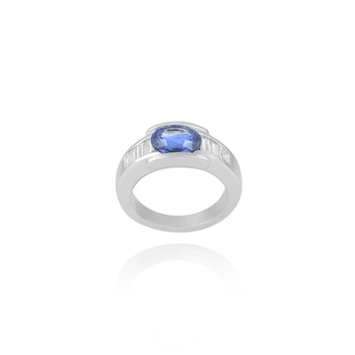 Eternal Baguette Diamond Ring with Sapphire