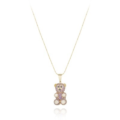 Eternal Diamond Bear Necklace with Semi Precious Stones