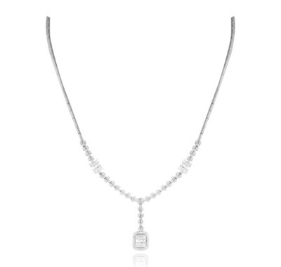 Bridal Diamond Necklace with Baguette and Princess Diamond