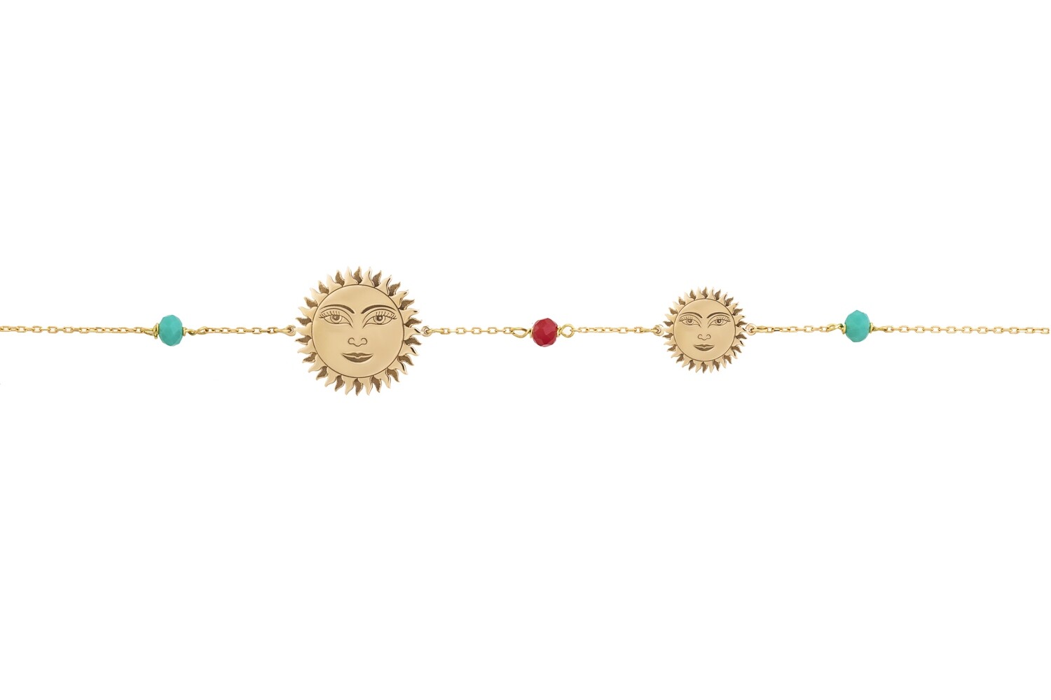 Zodiac Gold Bracelet Sun Face with Colored Beads