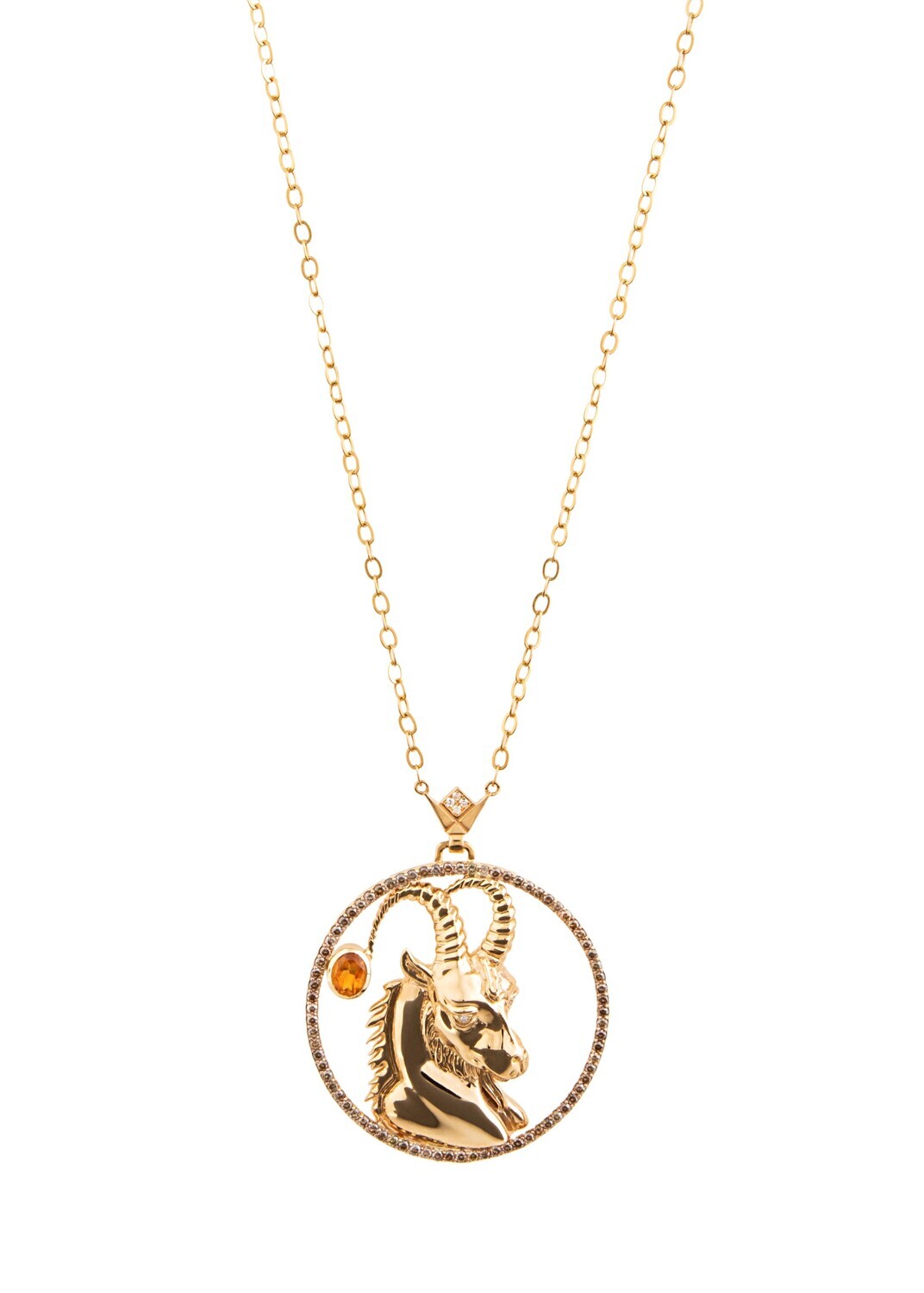 Zodiac Diamond Necklace Capricorn with Brown Diamond and Precious Stone