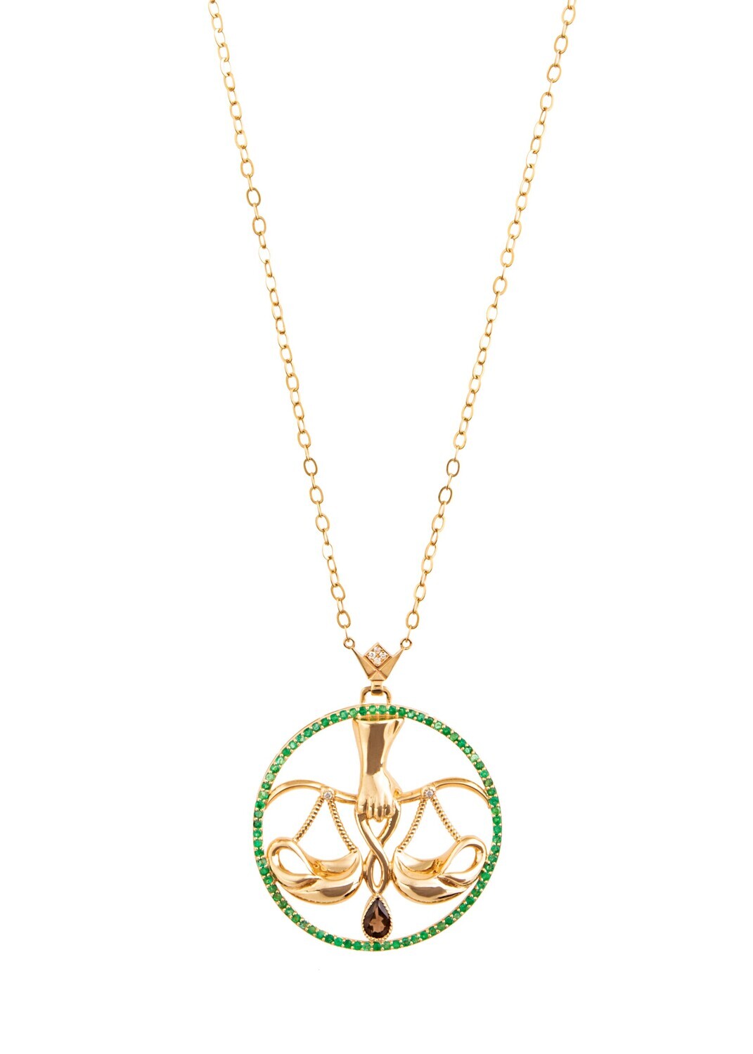 Zodiac Diamond Necklace Libra with Emerald and Precious Stone
