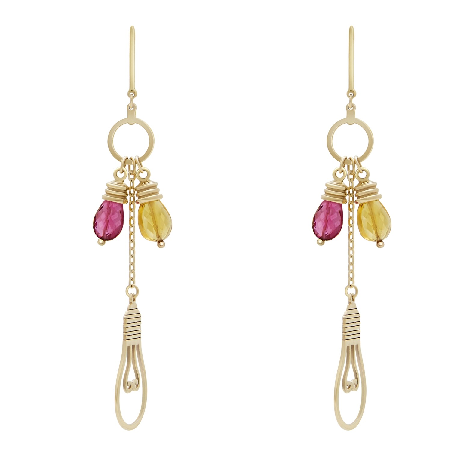 Light Gold Earrings with Colored Stones