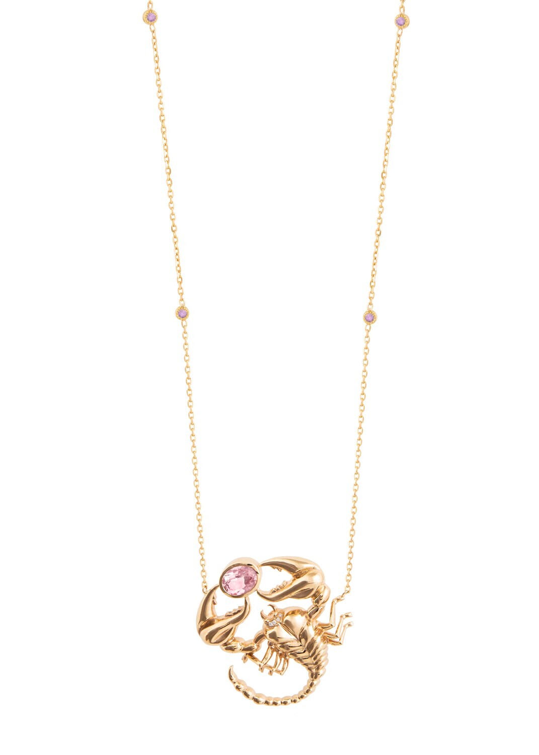 Zodiac Diamond Necklace Scorpio with Pink Sapphire and Precious Stones