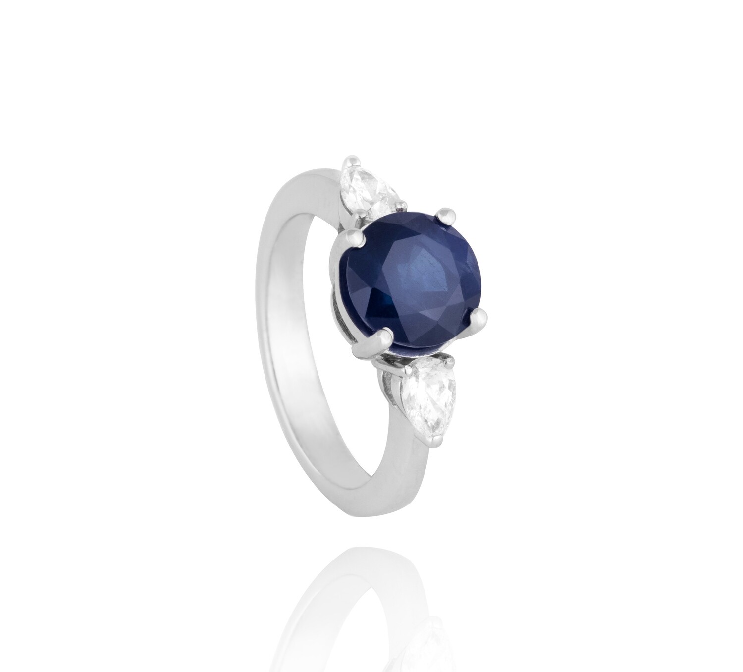 Eternal Pear Diamond Solitaire Ring with Sapphire