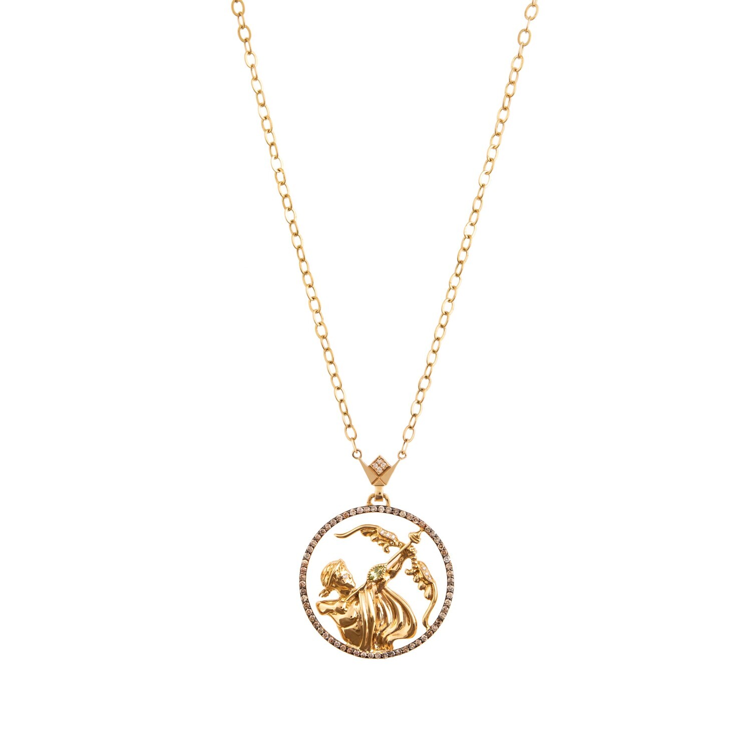 Zodiac Diamond Necklace Sagittarius with Brown Diamond and Precious Stone
