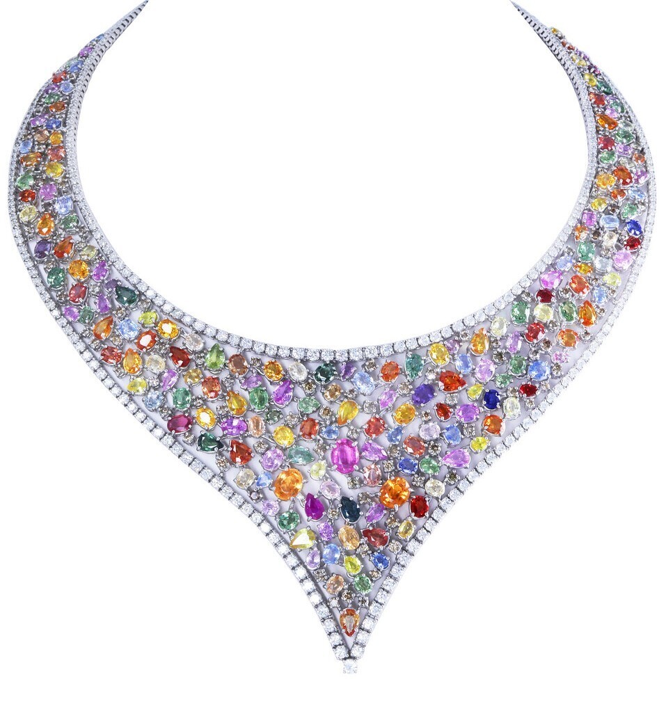 Eternal Diamond Necklace with multicolor Precious Colors Stones