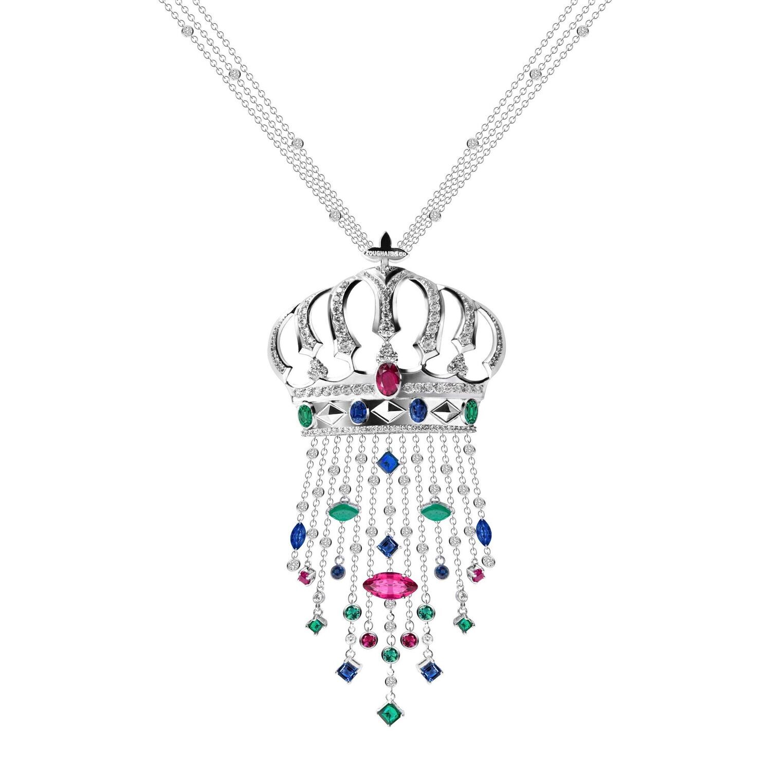 Crown Diamond Necklace with Ruby, Sapphire and Emerald