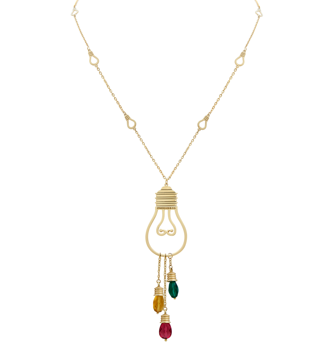 Light Gold Necklace with Colored Stones