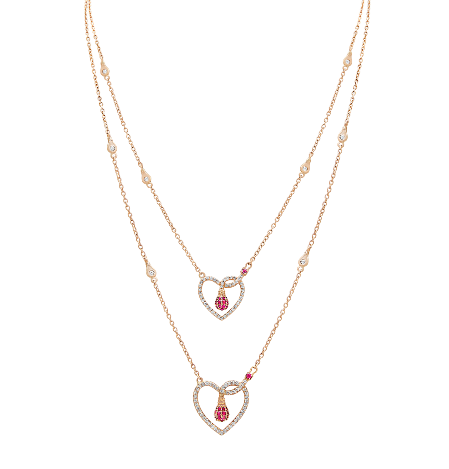 Light Hearts Diamond Necklace with Ruby