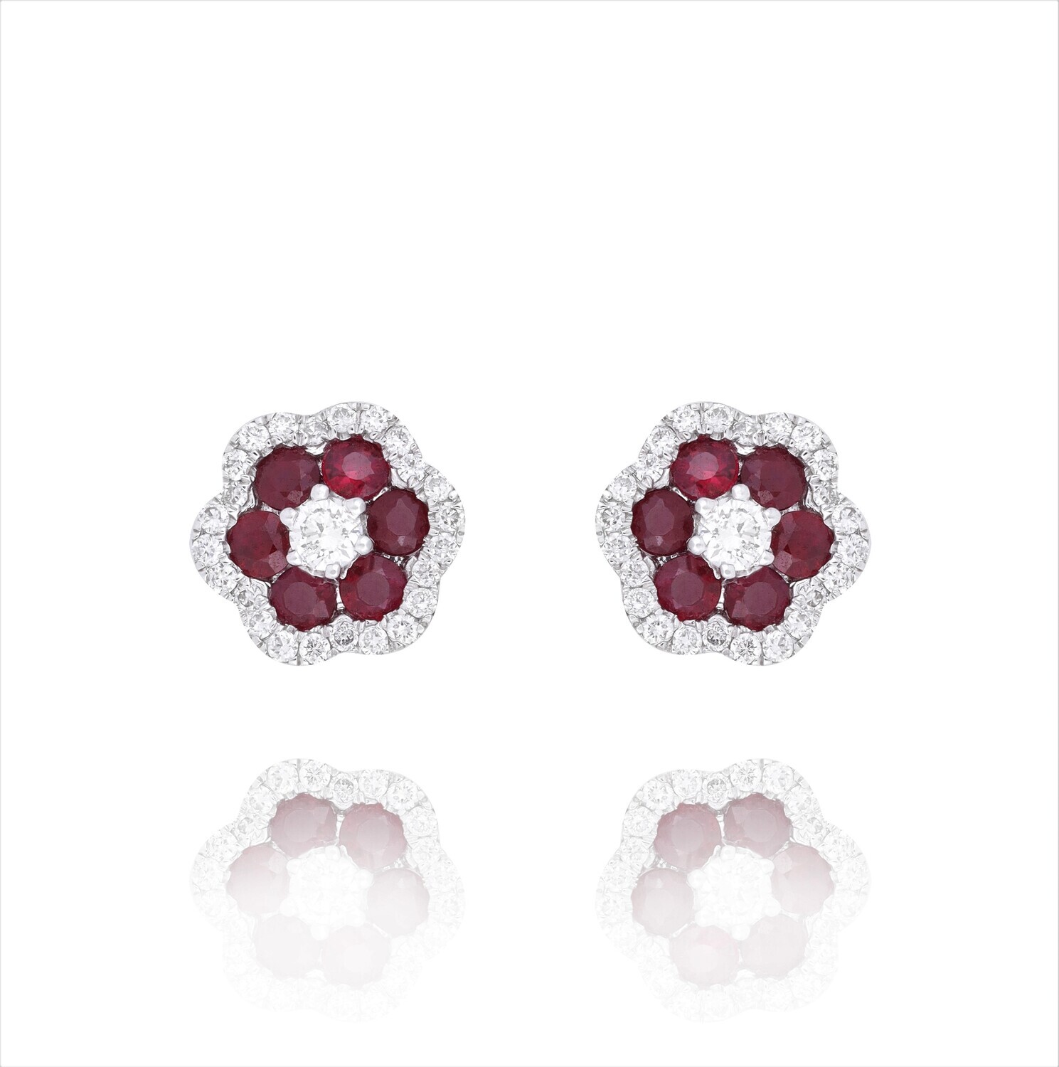 Eternal Diamond Flower Earrings with Ruby