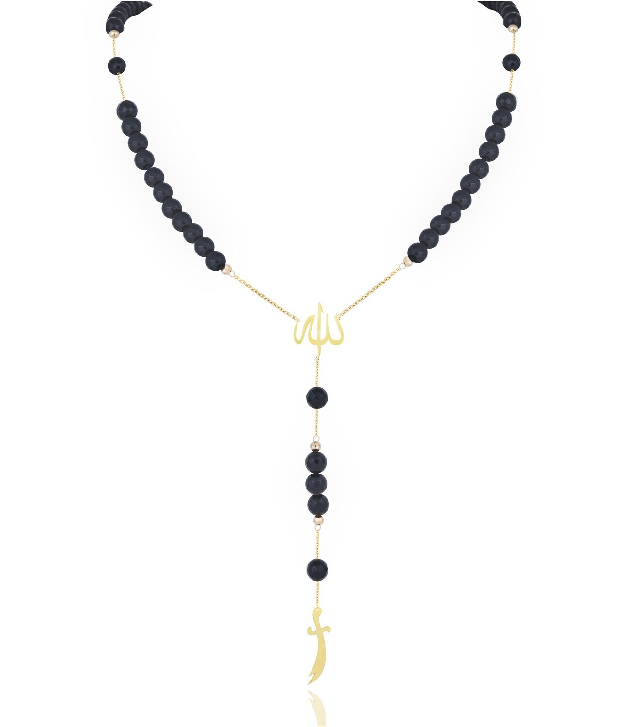 Men Gold Allah and Sword Necklace with Precious Beads