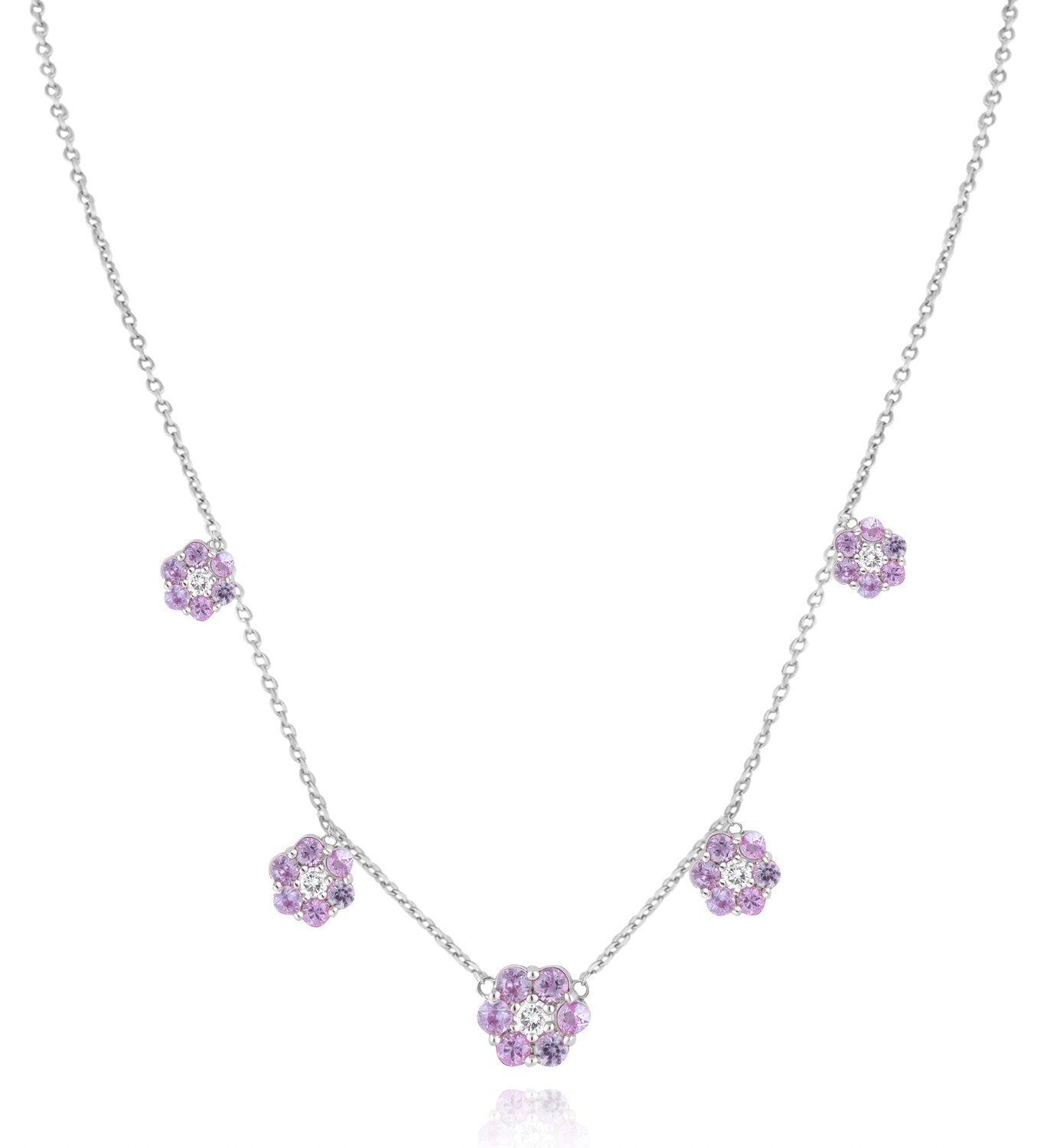 Eternal Diamond Flowers Necklace with Pink Sapphire