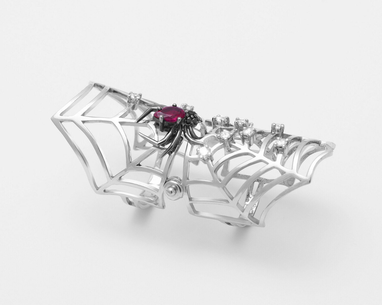 Eternal Diamond Spider Ring with Black Diamond and Red Stone