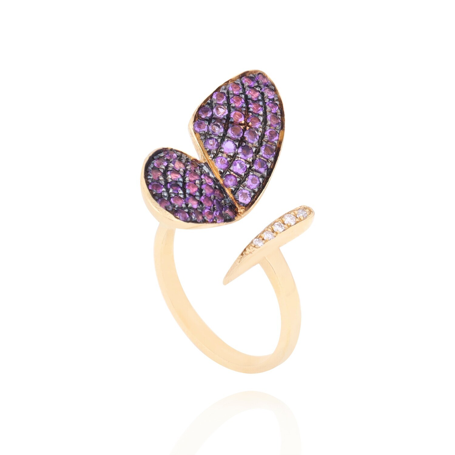 Butterfly Diamond Ring with Precious Colored Stones