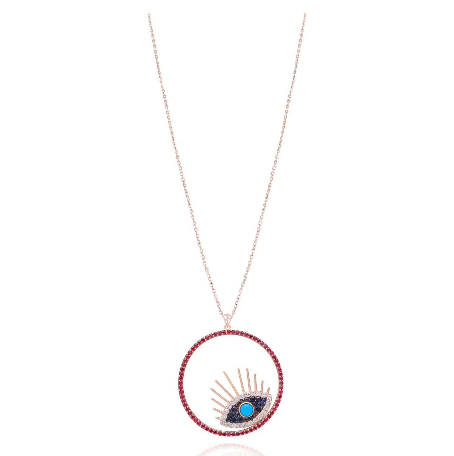 Eternal Diamond Eye Necklace with Roby, Sapphire Precious Colored Stone