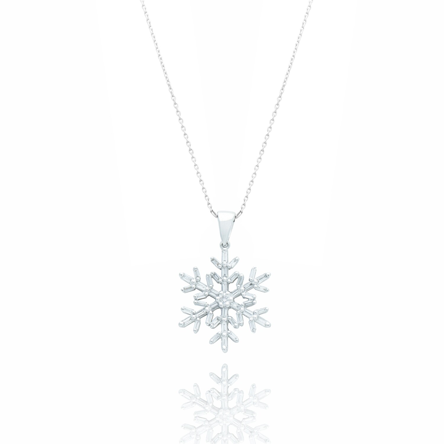Snowflake Diamond Necklace with Baguette Diamond