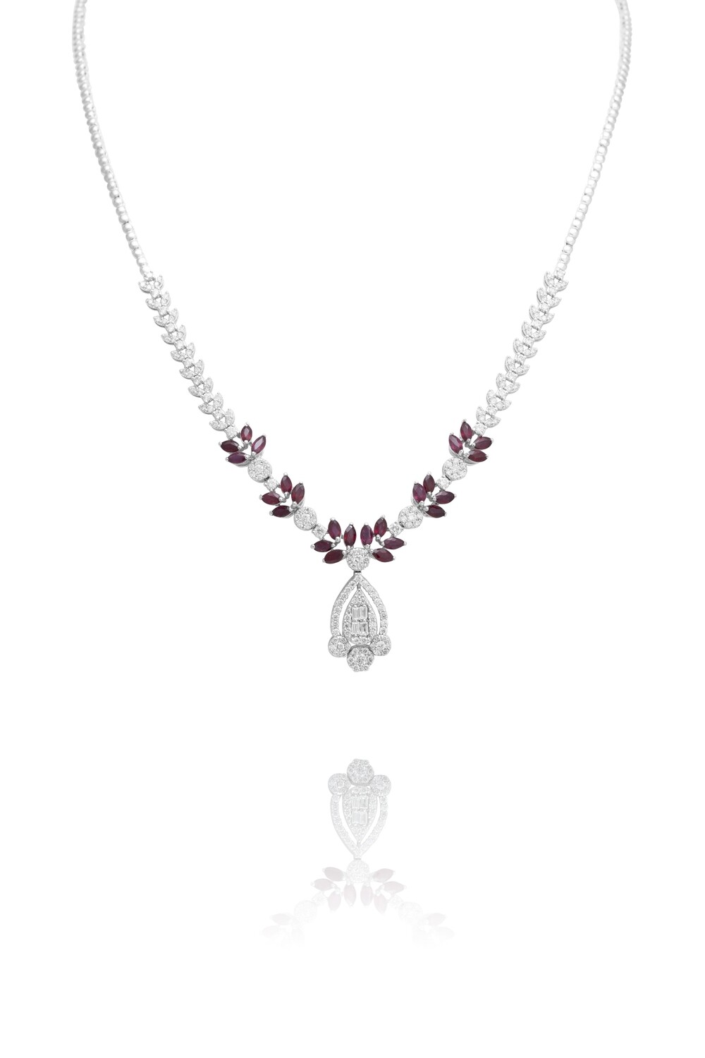 Eternal Diamond Necklace with Baguette Diamond and Ruby