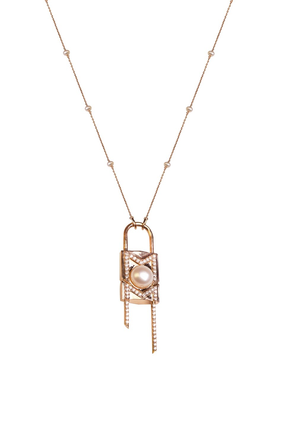 Mother Diamond Lock Necklace with Pearls