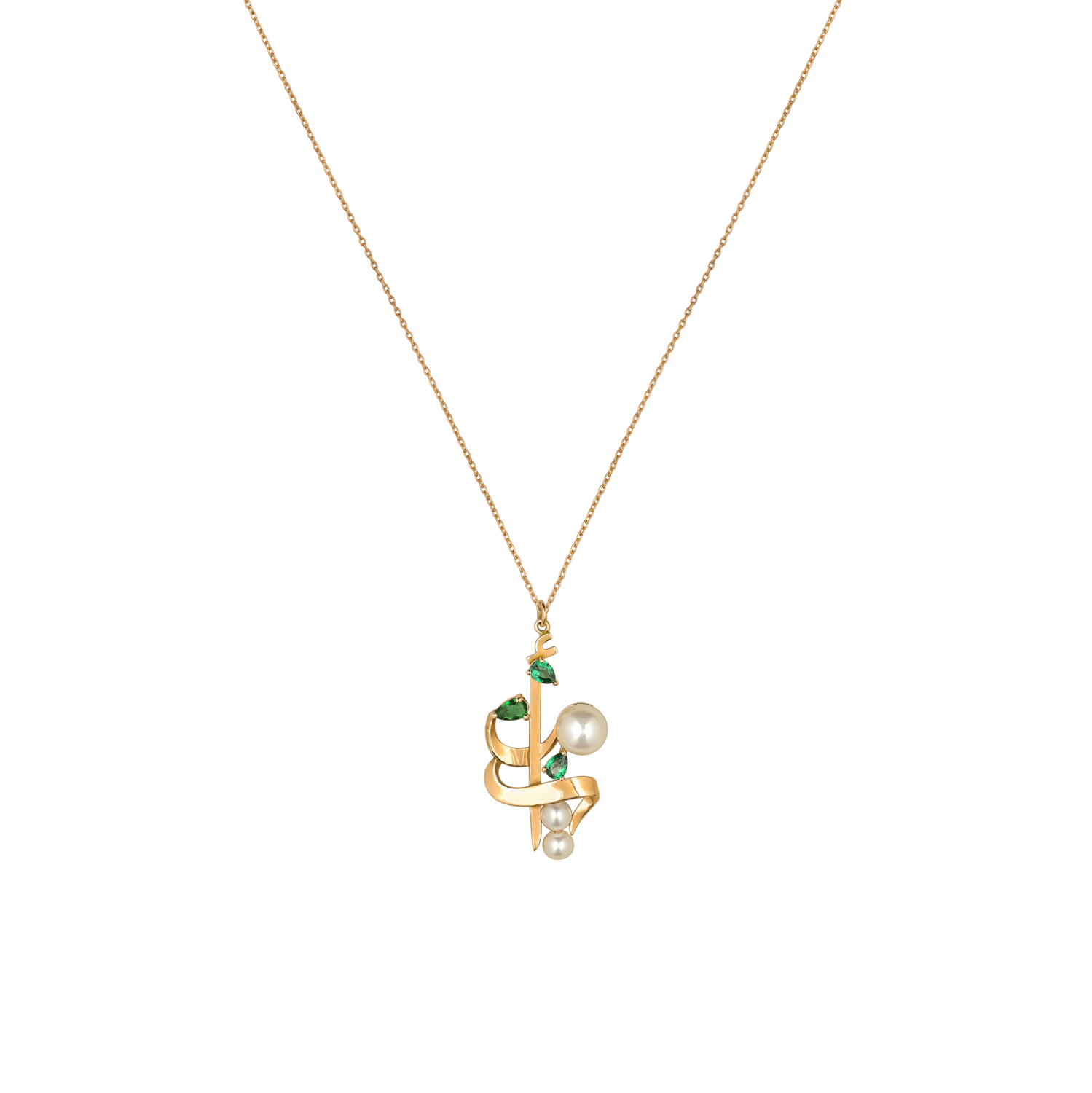 Mother Gold Necklace with Pearl and Colored Stones