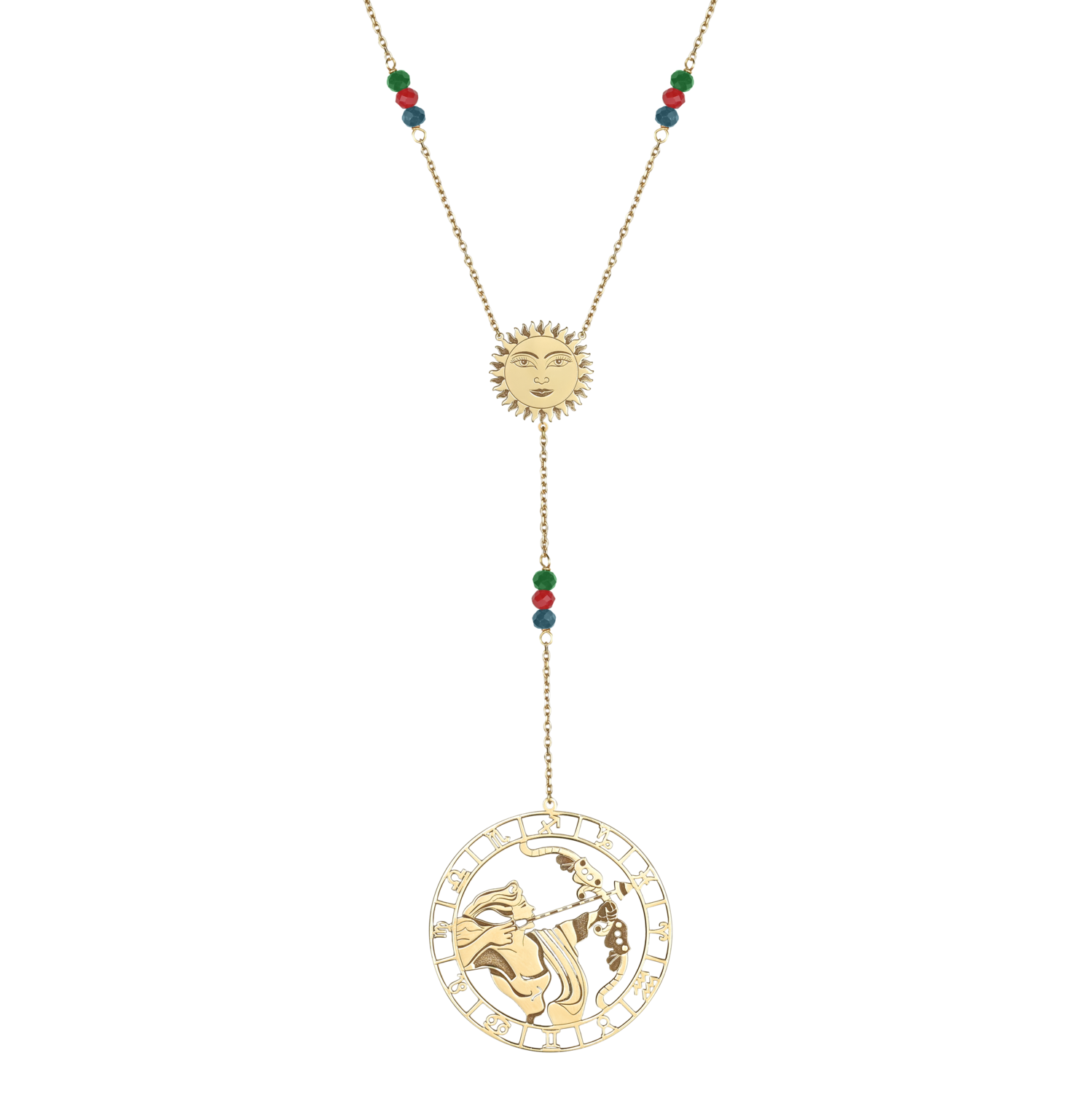 Zodiac Gold Sagittarius and Sun Face Necklace