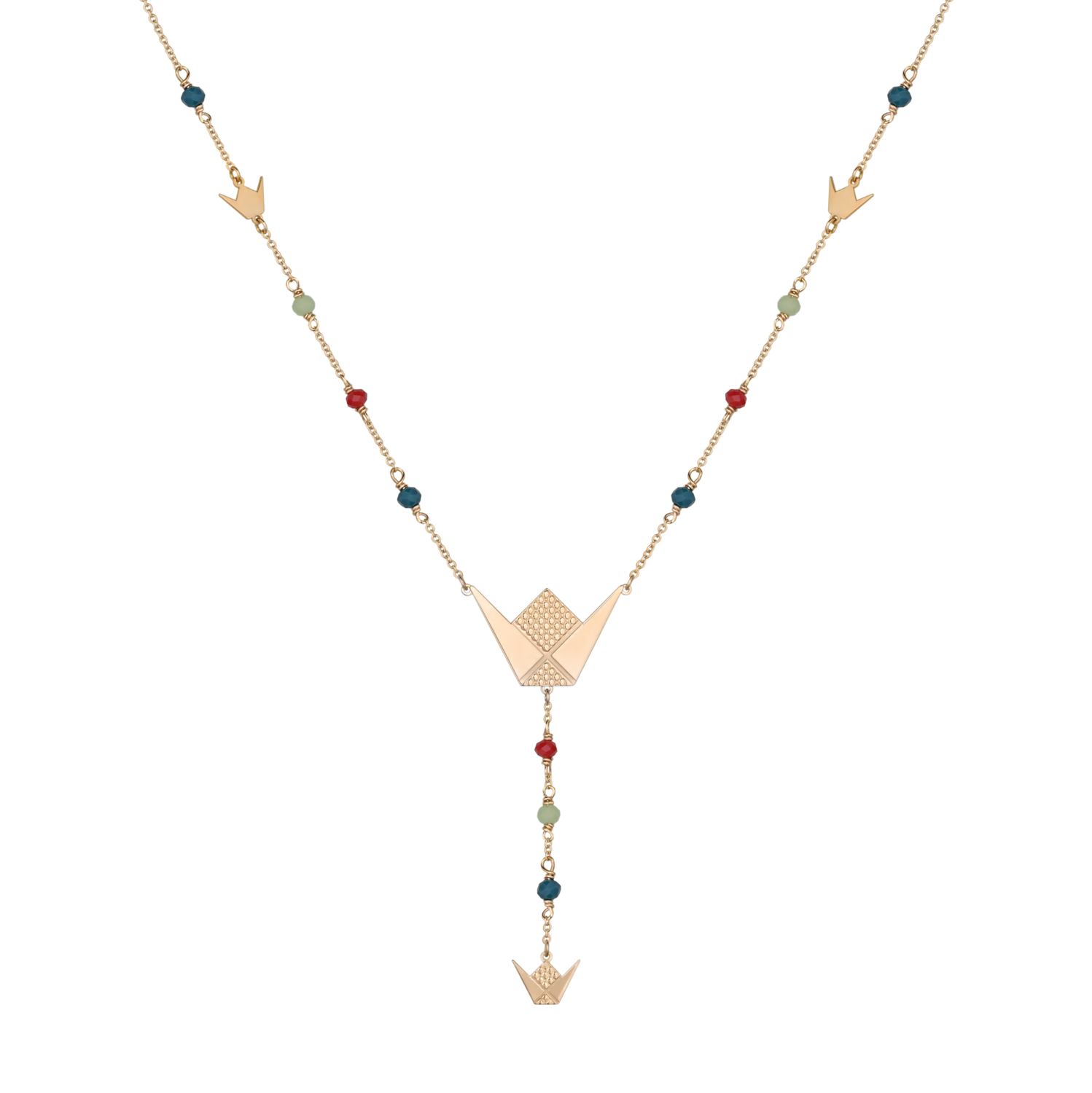 Emblem Gold Necklace with Colored Stones