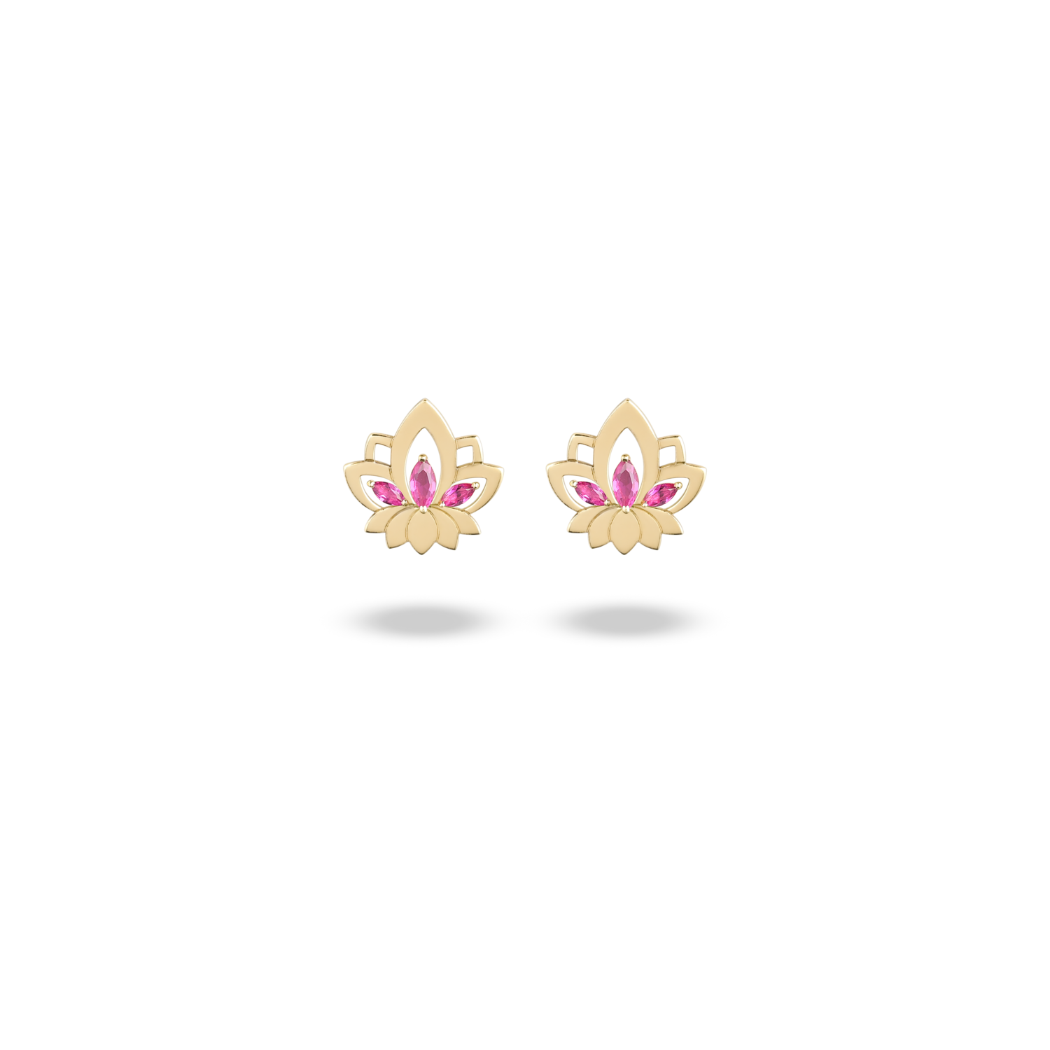 Lotus Gold Earrings with Colored Stones