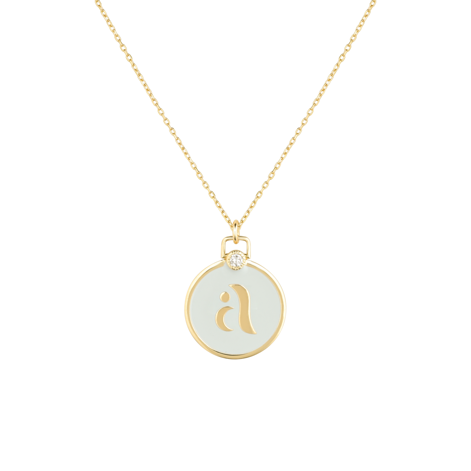 ​Initials Diamond Necklace Letter A with Enamel
