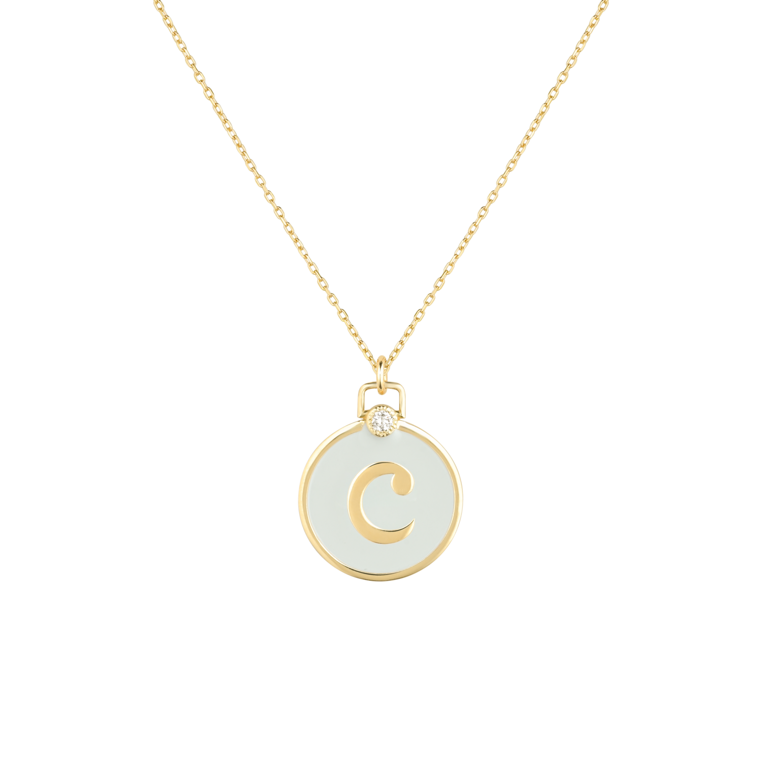 ​Initials Diamond Necklace Letter C with Enamel