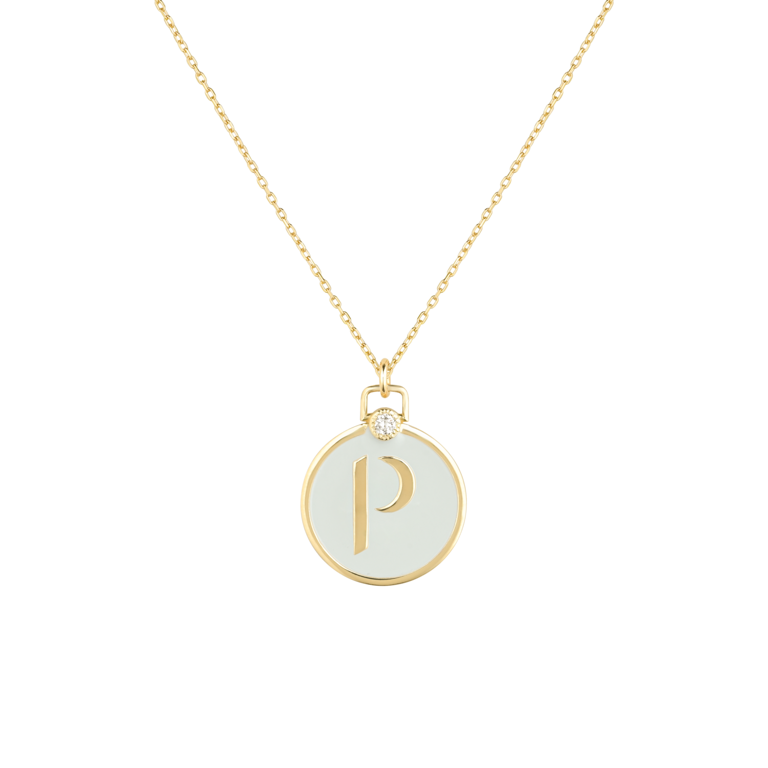 ​Initials Diamond Necklace Letter P with Enamel