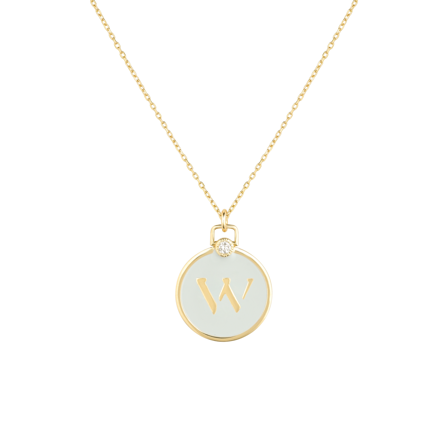 ​Initials Diamond Necklace Letter W with Enamel
