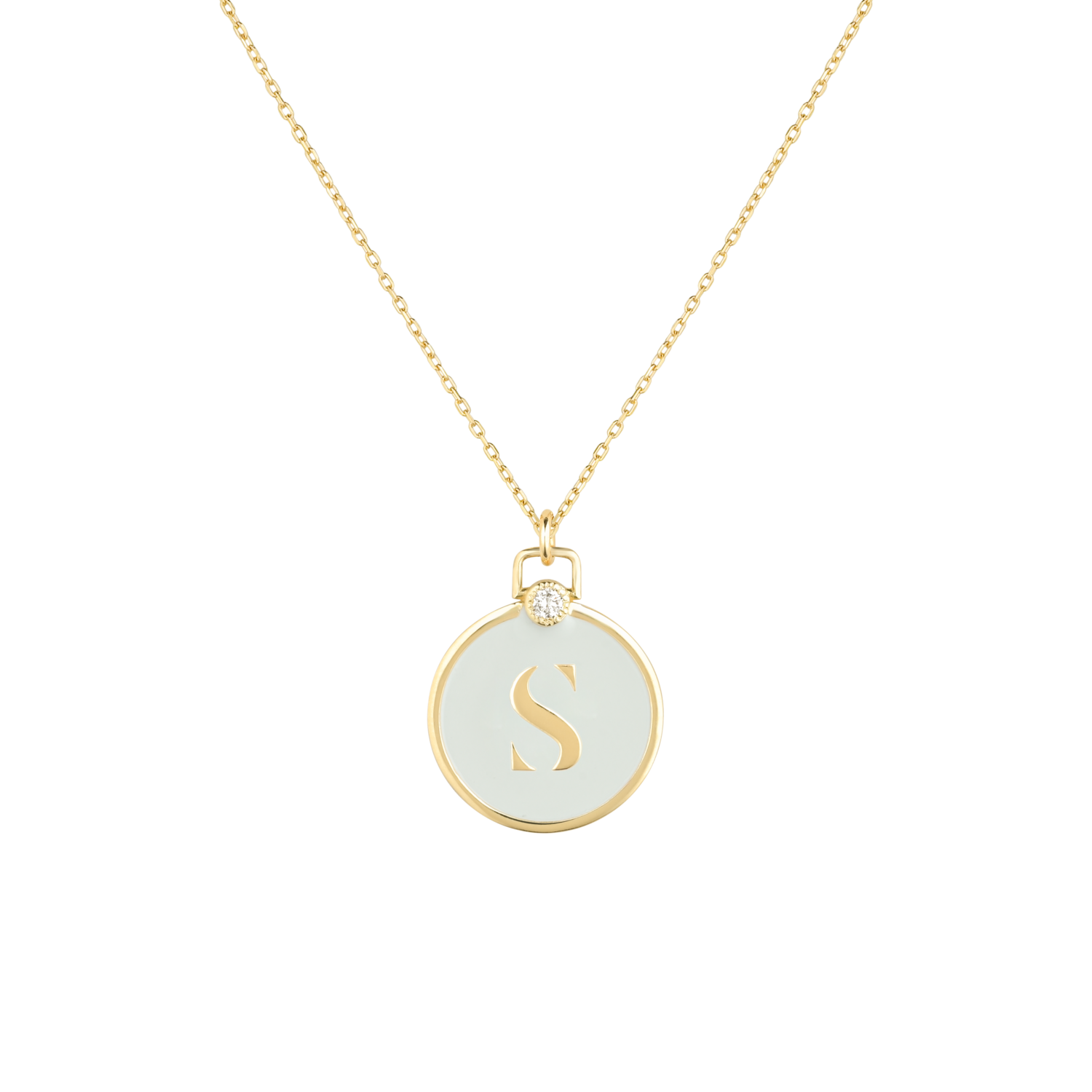 ​Initials Diamond Necklace Letter S with Enamel