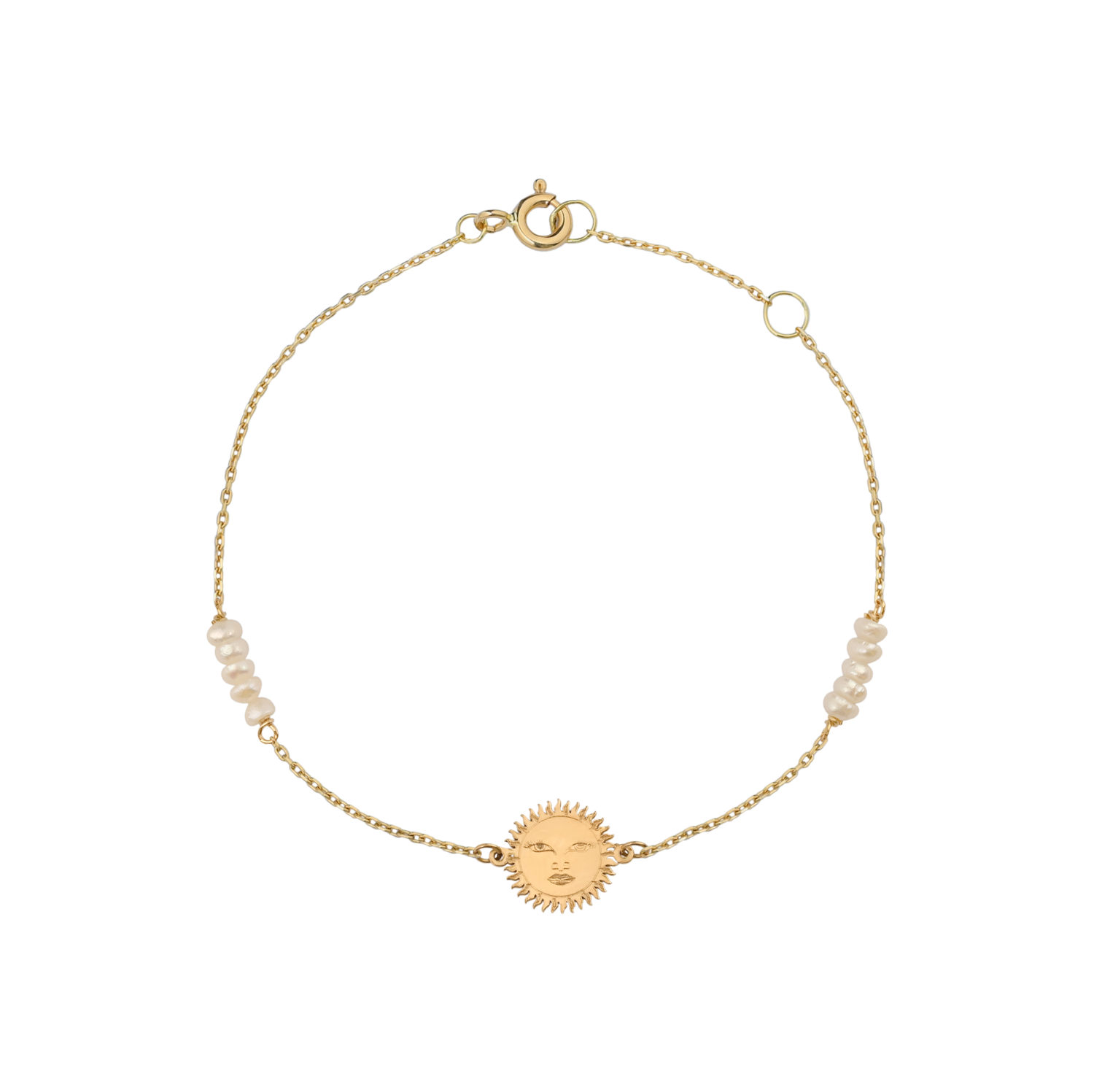 Zodiac Gold Bracelet Sun Face with Pearls