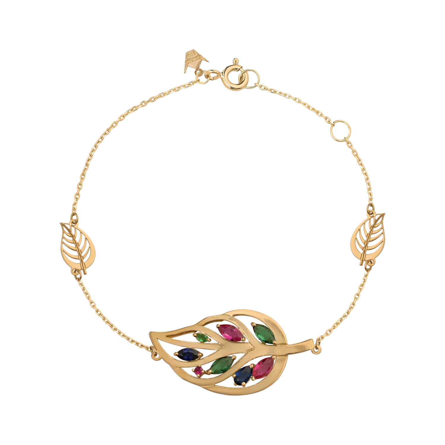 Leaves Gold Bracelet with Colored Stones