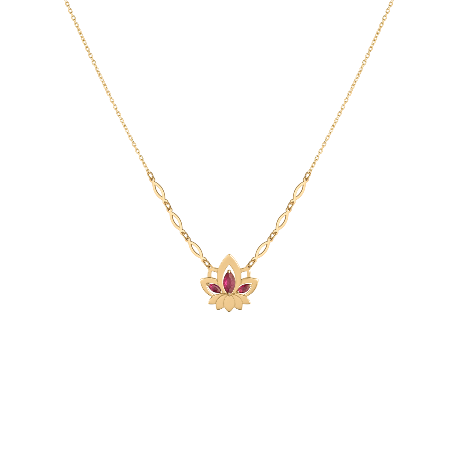 Lotus Gold Necklace with Colored Stones