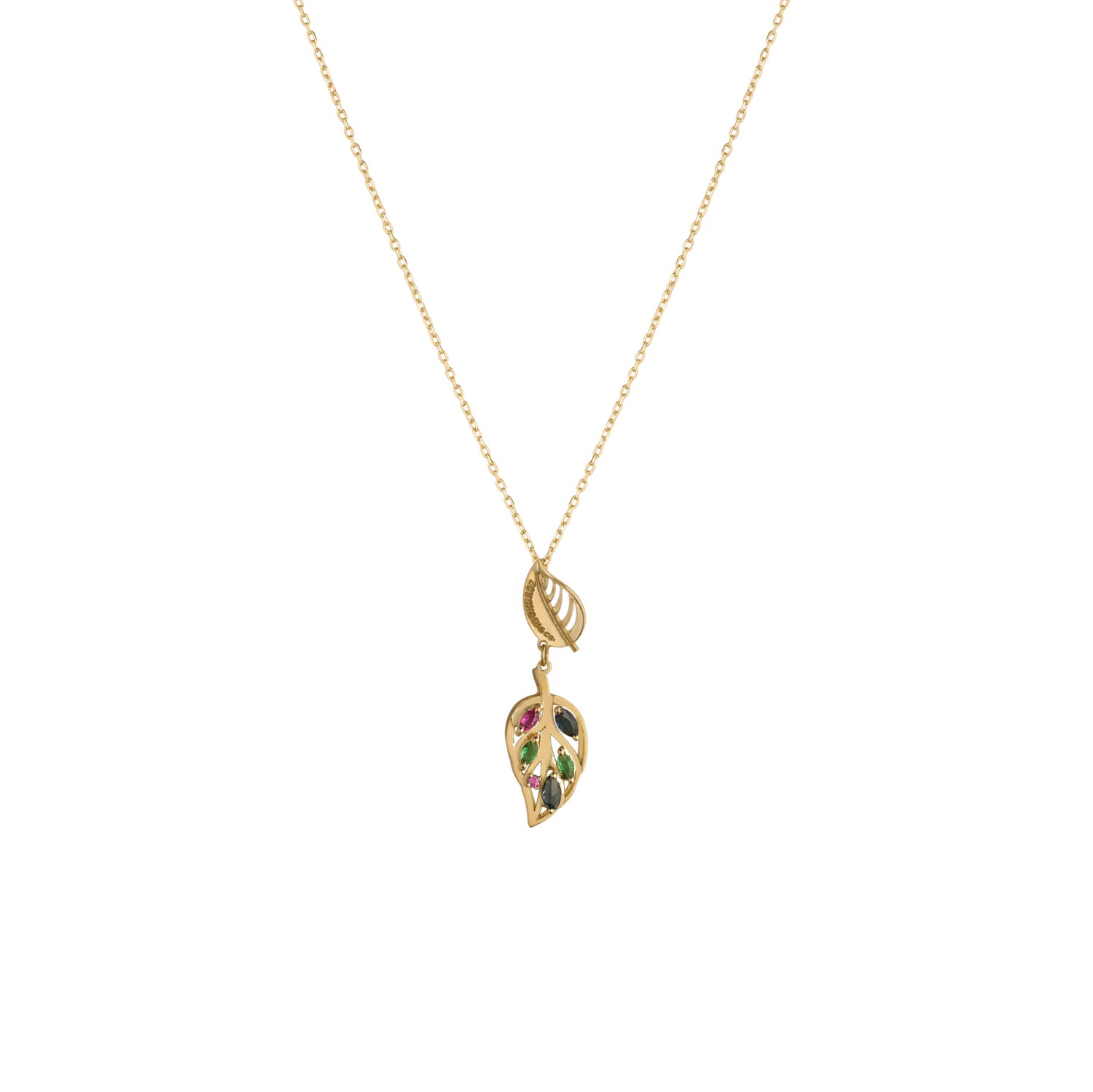 Leaves Gold Necklace with Colored Stones