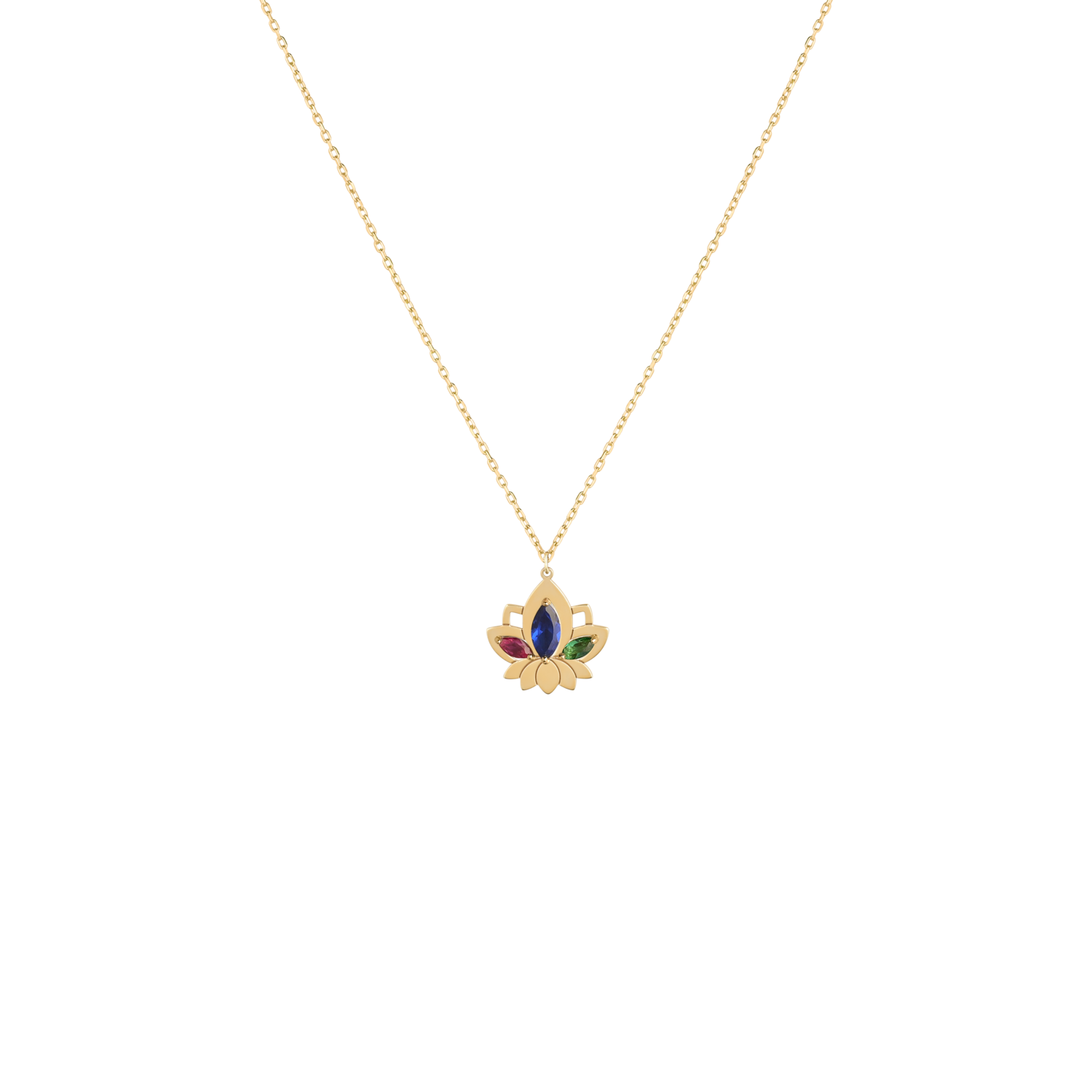 Lotus Gold Necklace with Colored Stones