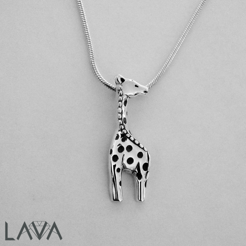 Giraffe pendant on sterling silver snake chain