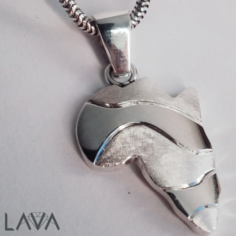 African map wave pendant on sterling silver snake chain (free shipping)