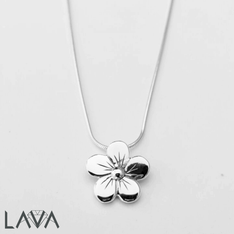 Flower pendant on sterling silver snake chain (free shipping)