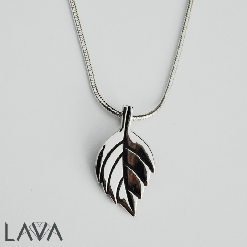 Leaf pendant on sterling silver snake chain