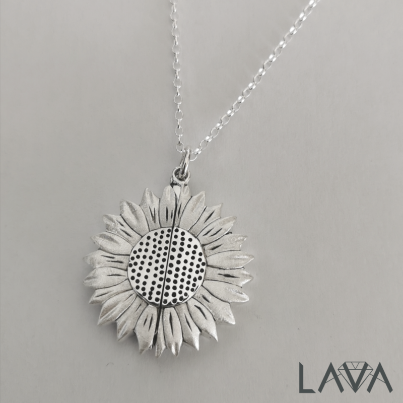 Sunflower pendant on sterling silver chain