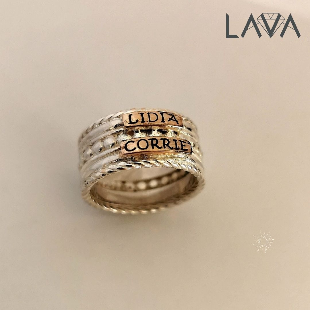 Fused silver and rose gold stack personalised (free shipping)