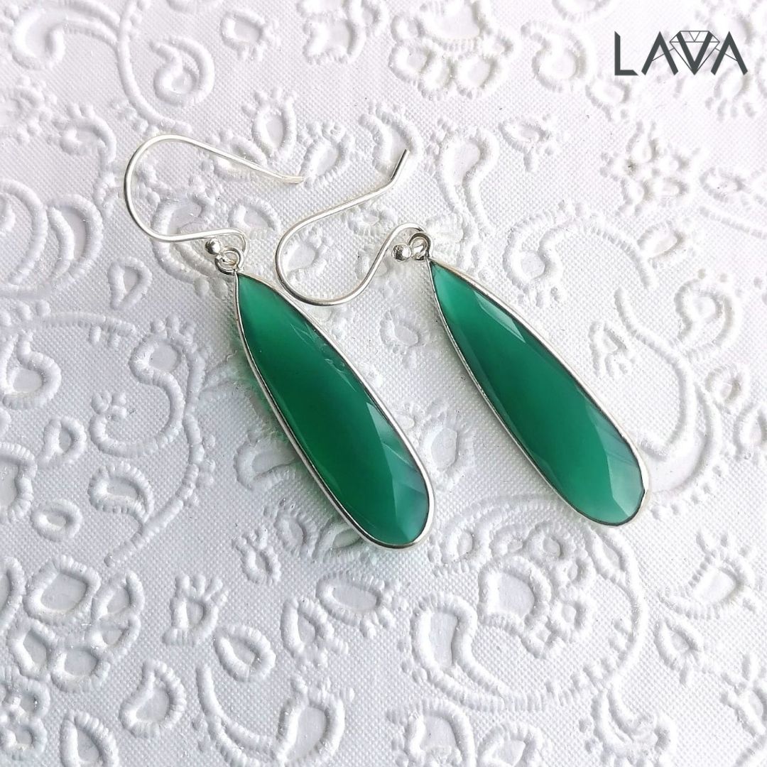 Green onyx teardrop earrings (free shipping)