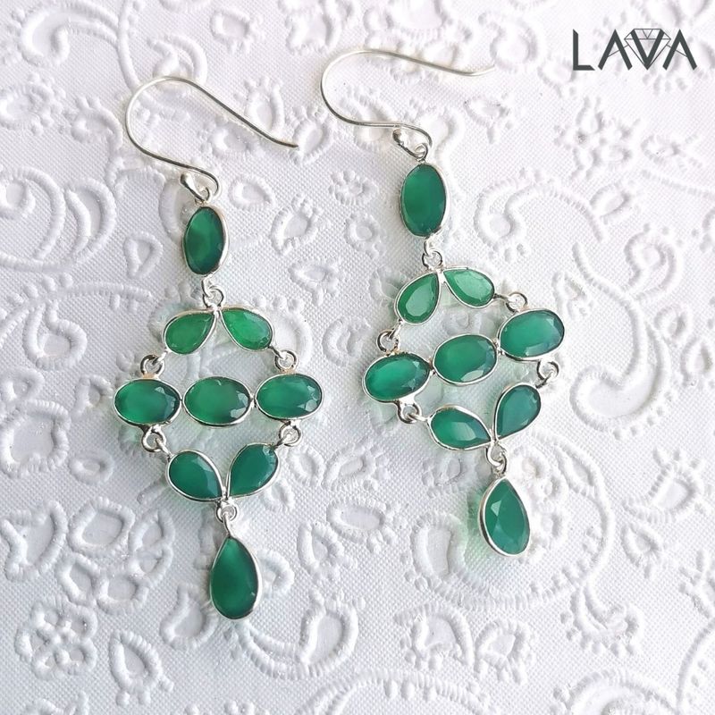 Green onyx multi-stone dangling earrings (free shipping)